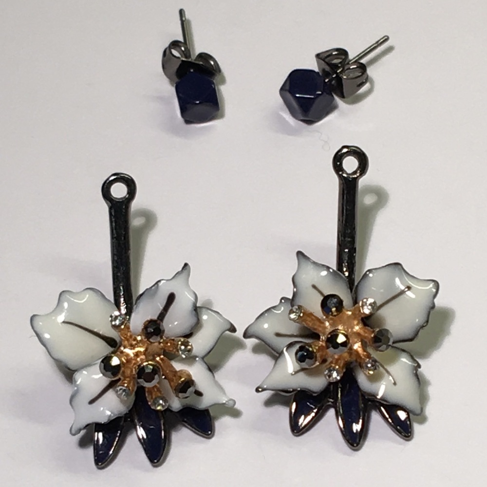 Versatile Enamel Floral Faux Jewels Post Earrings